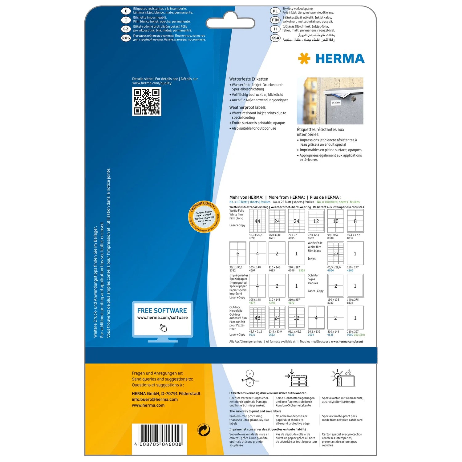 20 HERMA wetterfeste Folienetiketten 4600 weiß
