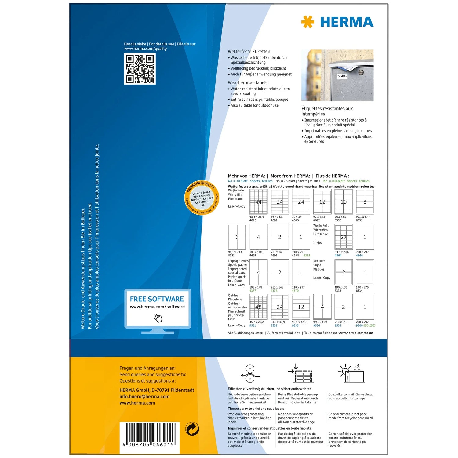 80 HERMA wetterfeste Folienetiketten 4601 weiß