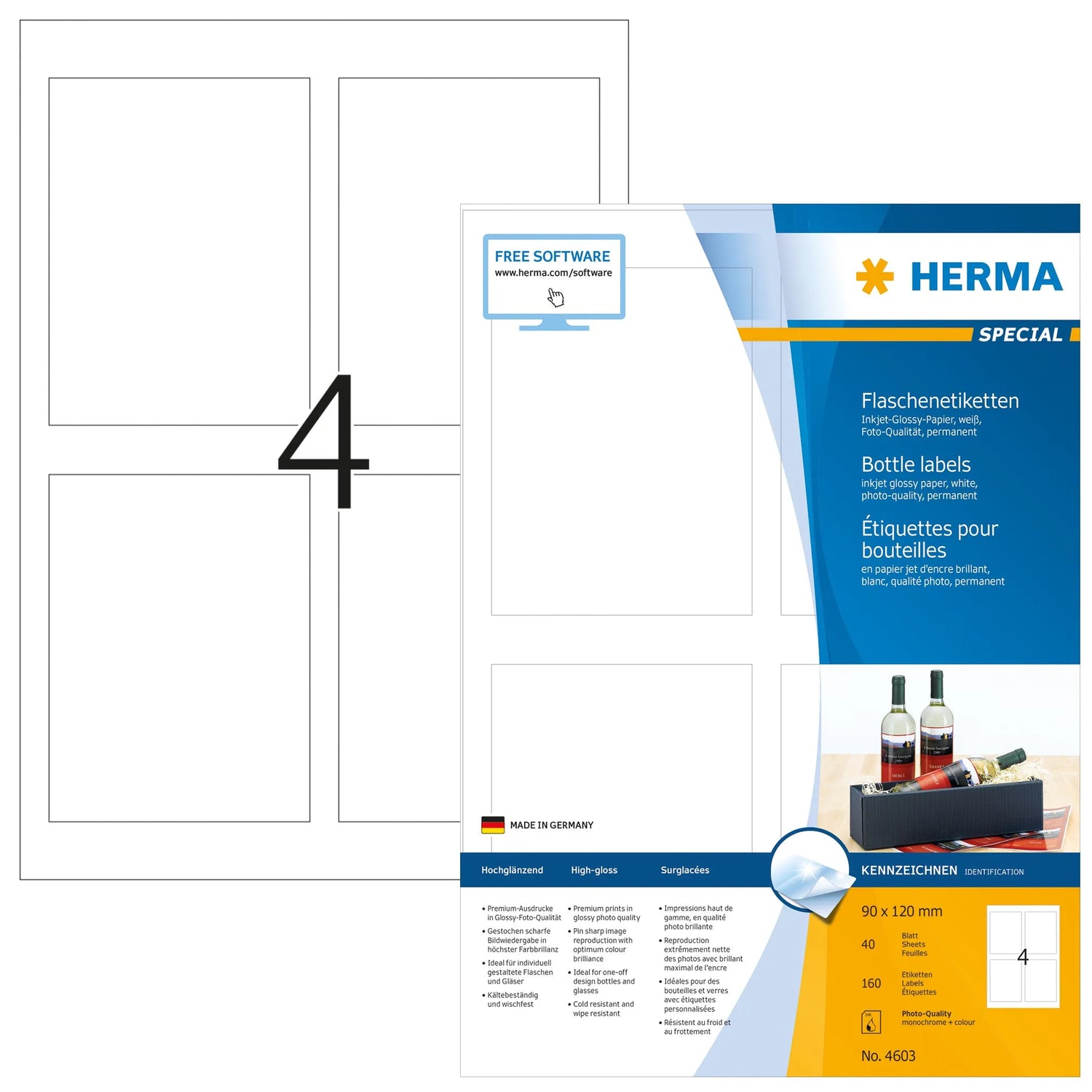 160 HERMA Flaschenetiketten 4603 weiß