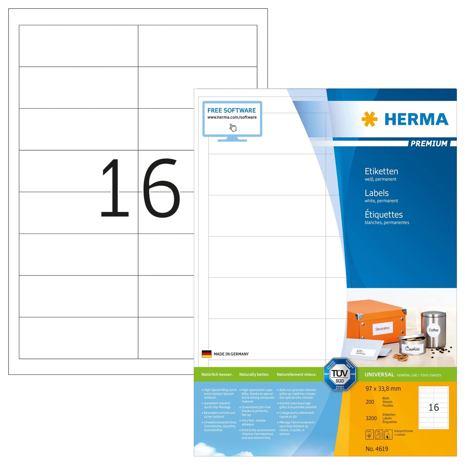 3.200 HERMA Etiketten 4619 weiß