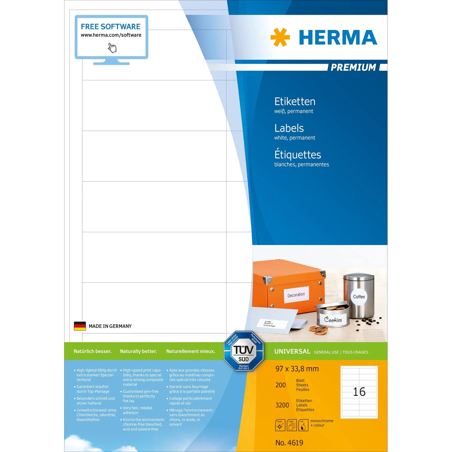 3.200 HERMA Etiketten 4619 weiß