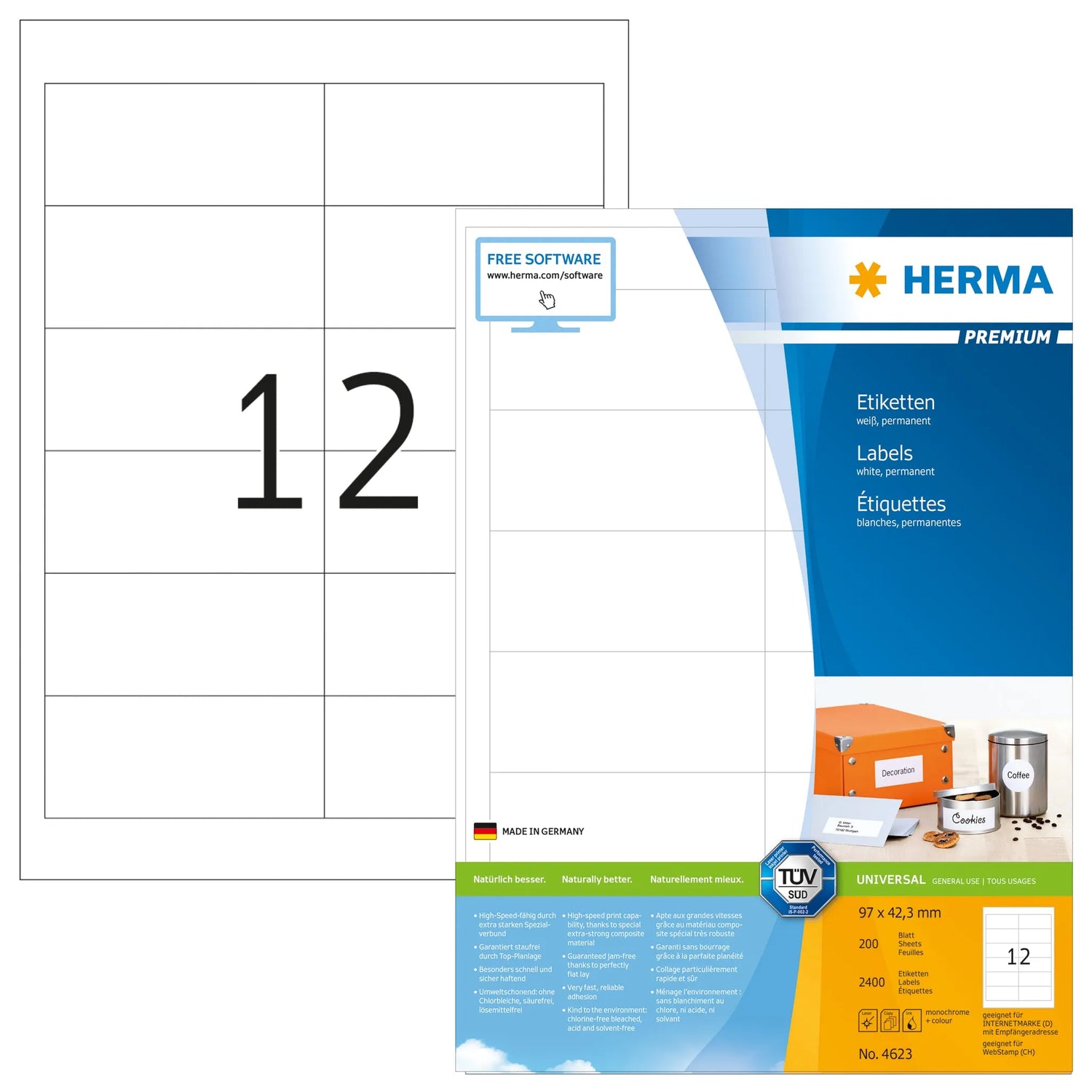 2.400 HERMA Etiketten 4623 weiß