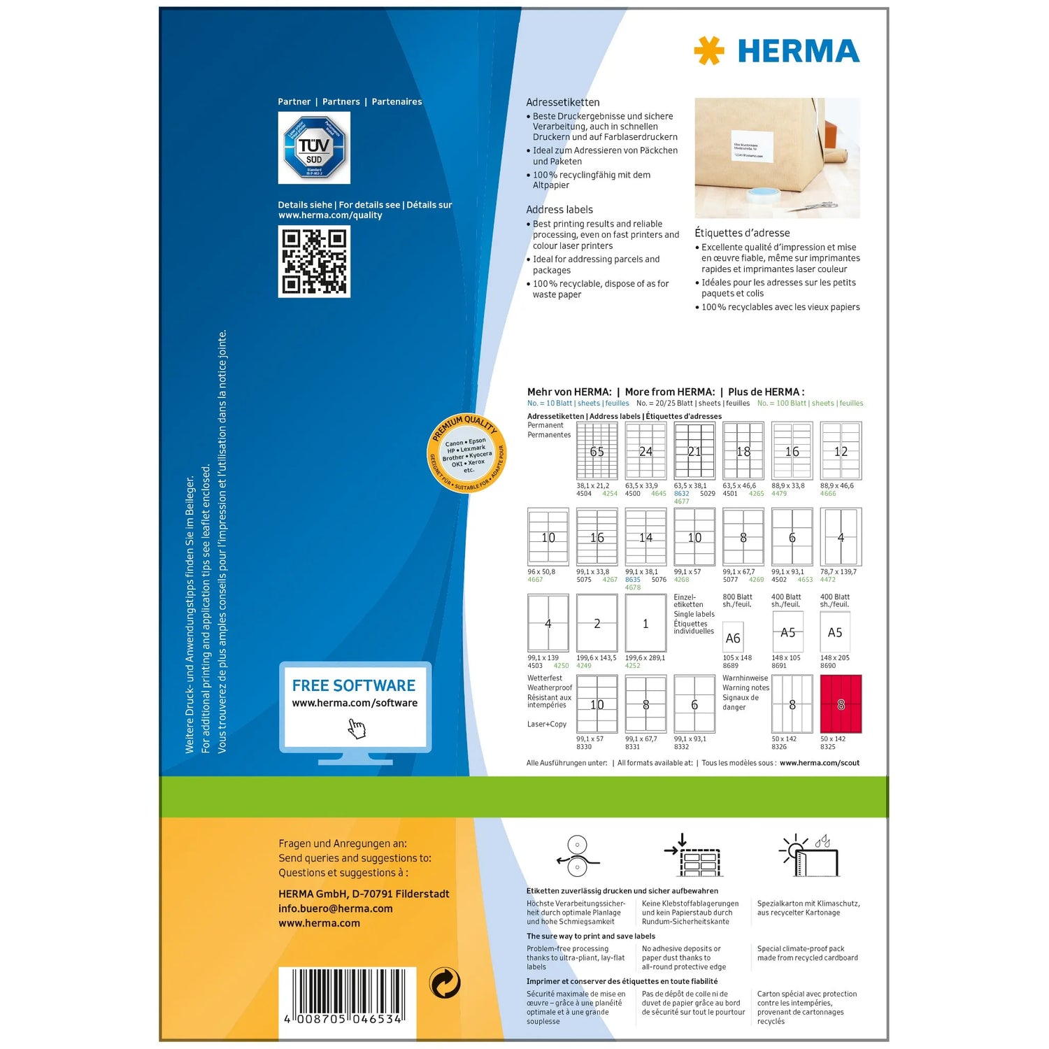600 HERMA Adressetiketten 4653 weiß