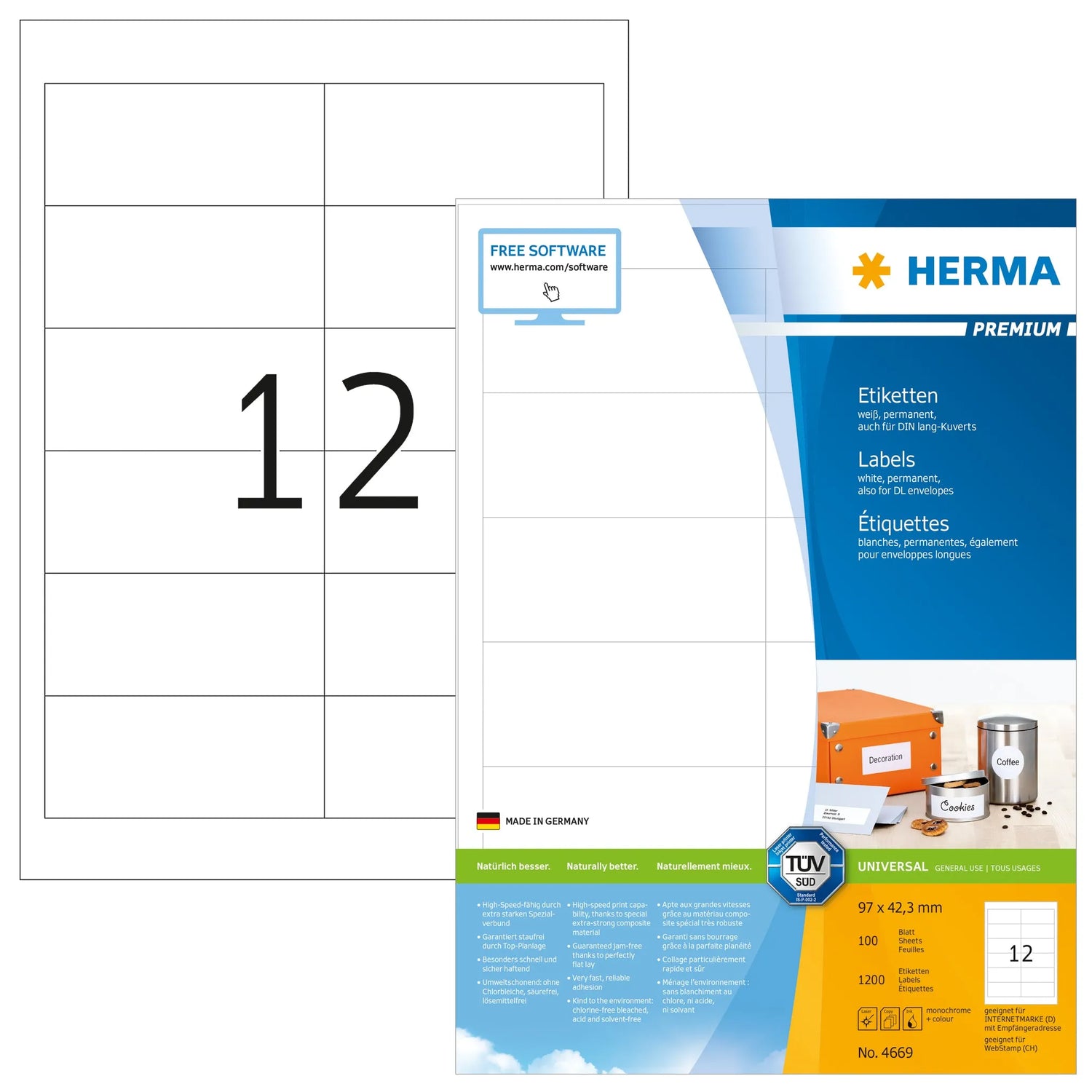 1.200 HERMA Etiketten 4669 weiß
