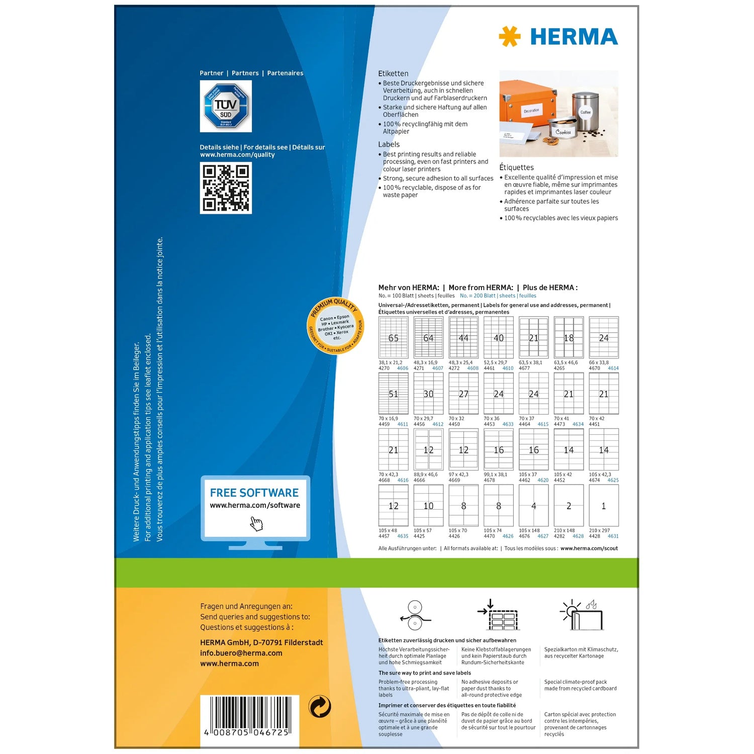 1.600 HERMA Etiketten 4672 weiß