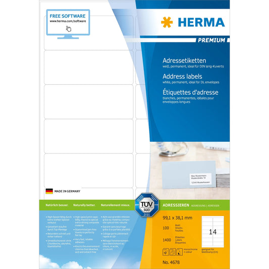 1.400 HERMA Etiketten 4678 weiß