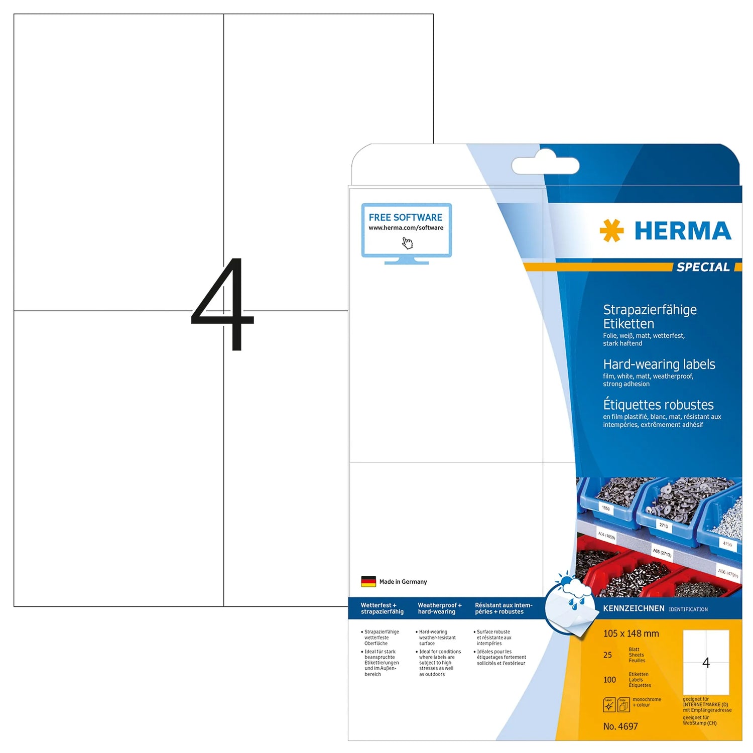 100 HERMA wetterfeste Folienetiketten 4697 weiß