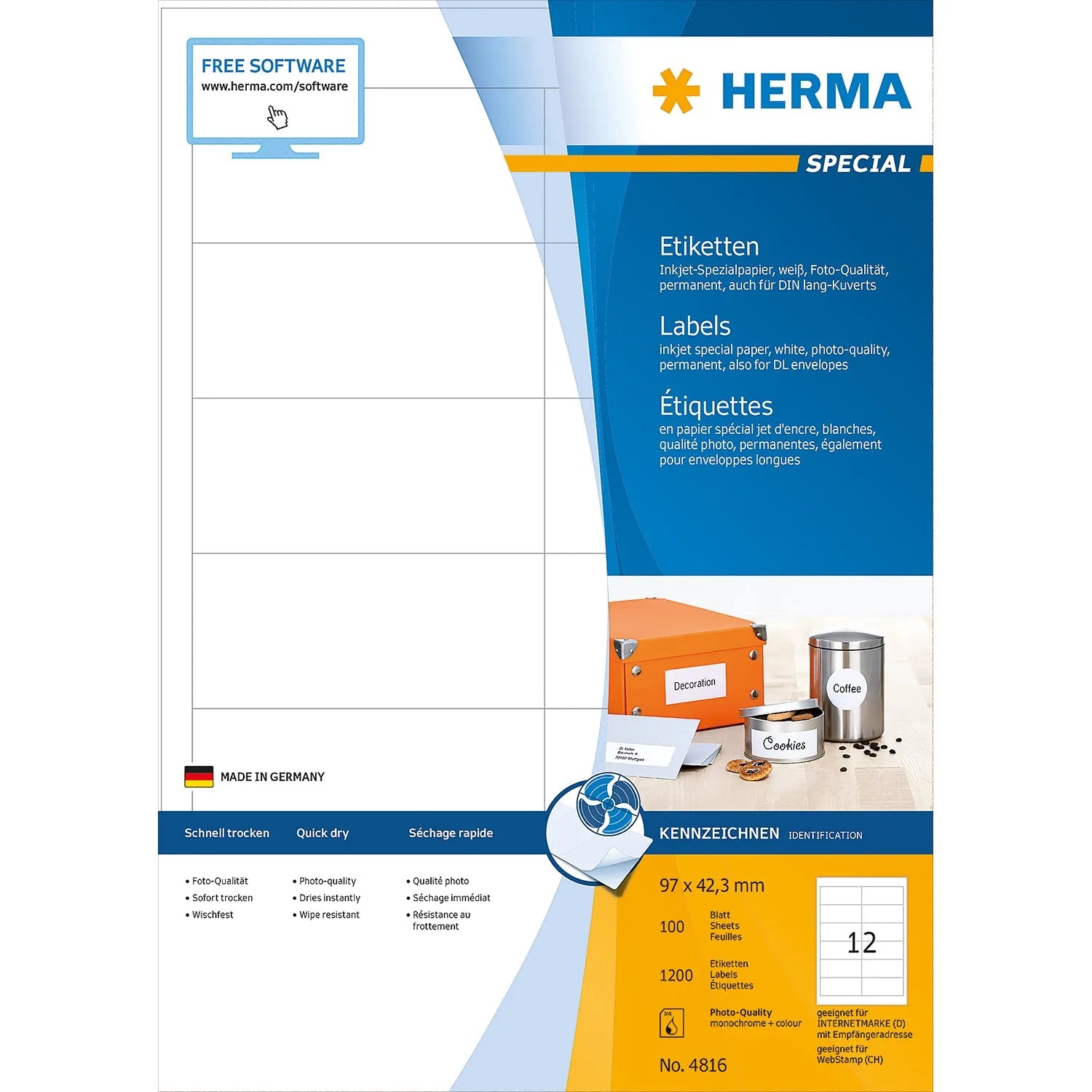 1.200 HERMA Etiketten 4816 weiß