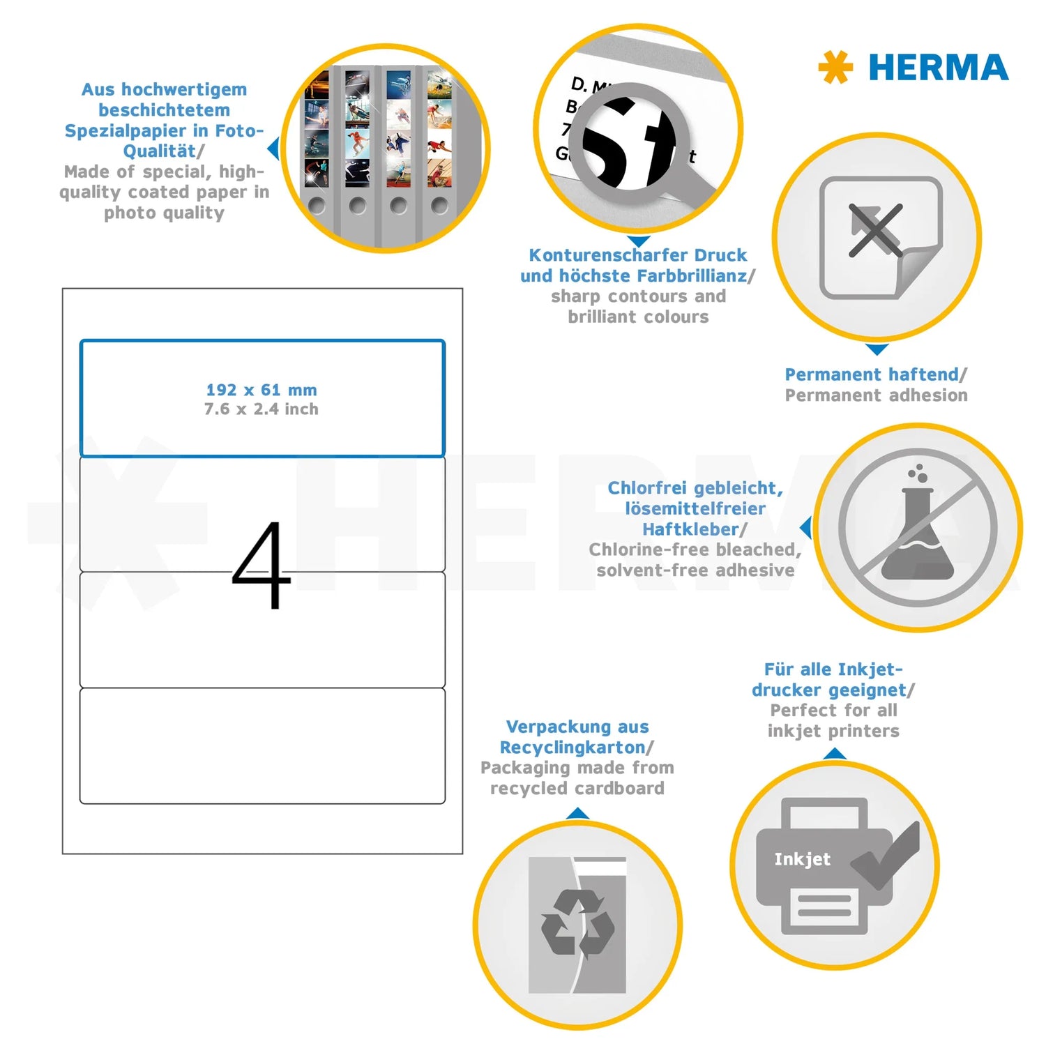 100 HERMA Ordneretiketten 4826 weiß für 7,0 - 8,0 cm Rückenbreite