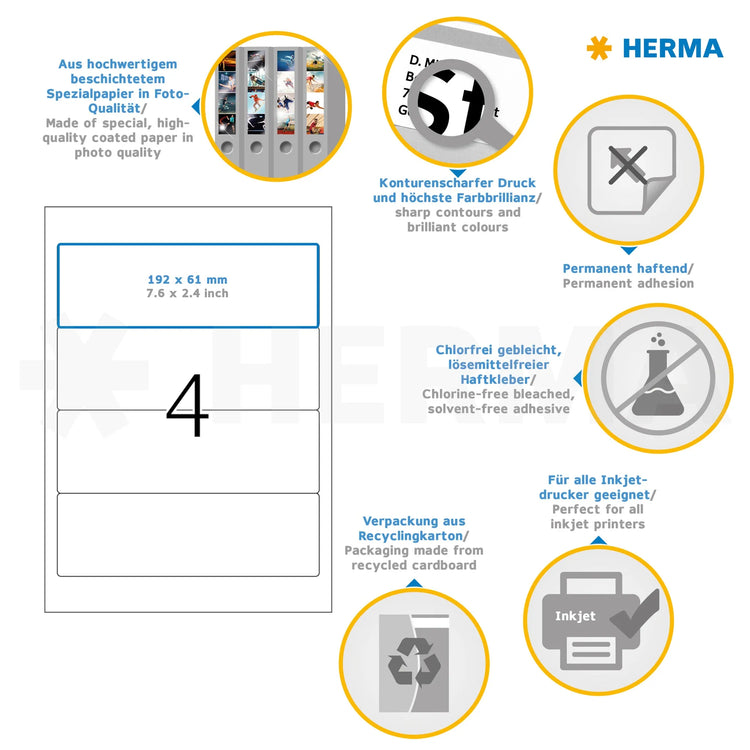 100 HERMA Ordneretiketten 4826 weiß für 7,0 - 8,0 cm Rückenbreite
