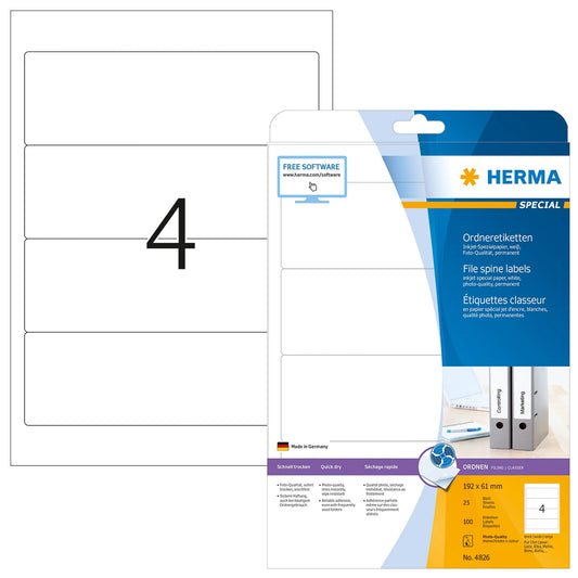100 HERMA Ordneretiketten 4826 weiß für 7,0 - 8,0 cm Rückenbreite