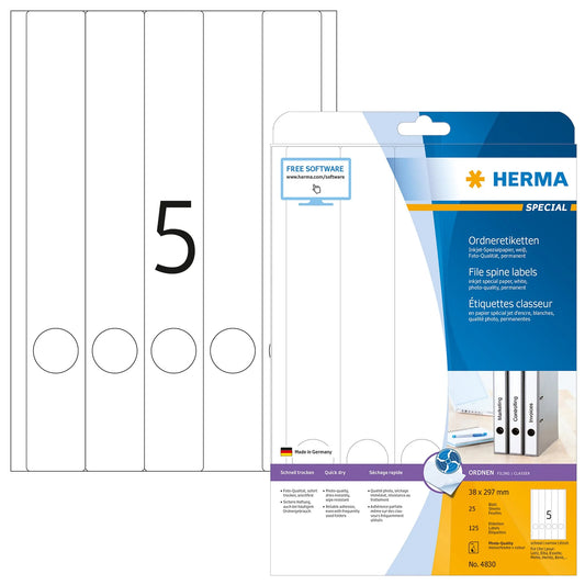 125 HERMA Ordneretiketten 4830 weiß für 4,0 - 5,0 cm Rückenbreite