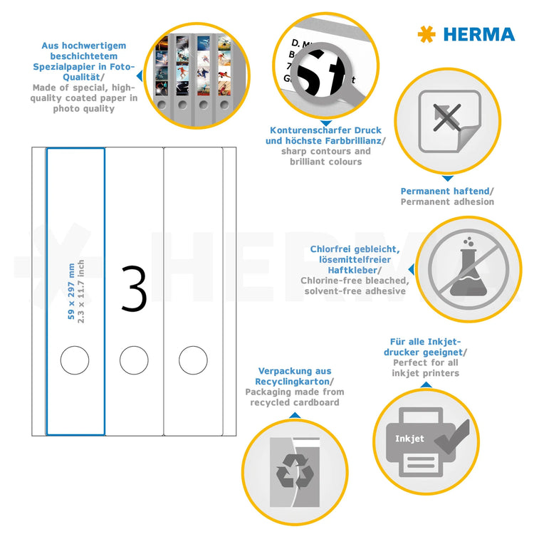 75 HERMA Ordneretiketten 4831 weiß für 7,0 - 8,0 cm Rückenbreite