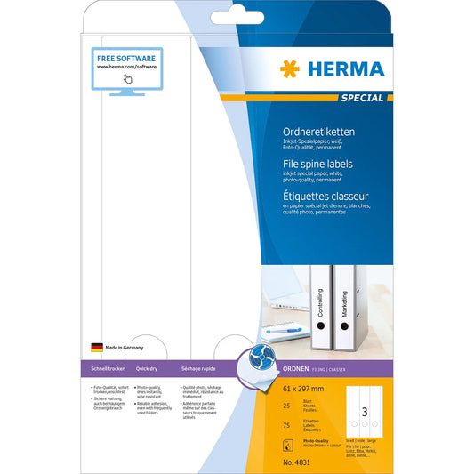 75 HERMA Ordneretiketten 4831 weiß für 7,0 - 8,0 cm Rückenbreite