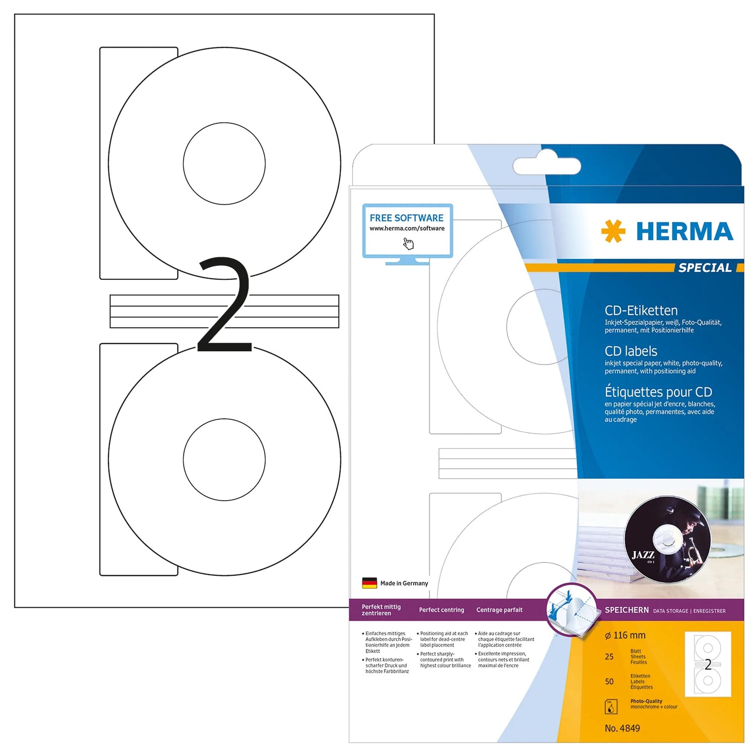 50 HERMA CD-Etiketten 4849 weiß