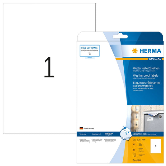 10 HERMA wetterfeste Folienetiketten 4866 weiß