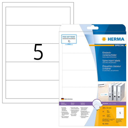 125 HERMA Einsteck-Rückenschilder weiß für 5,0 cm Rückenbreite