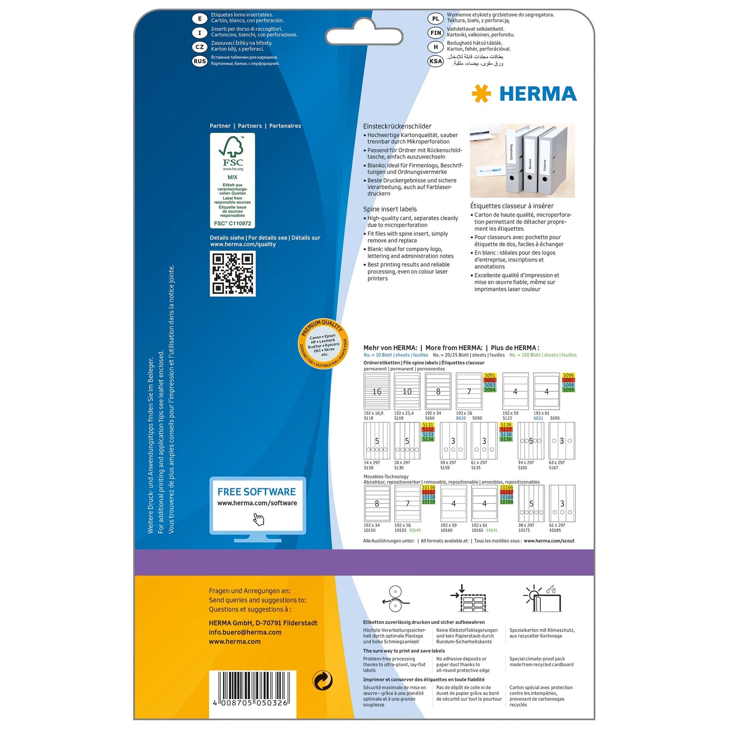 125 HERMA Einsteck-Rückenschilder weiß für 5,0 cm Rückenbreite