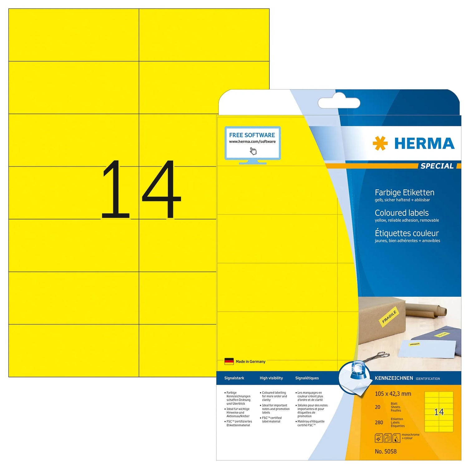 280 HERMA Etiketten 5058 gelb