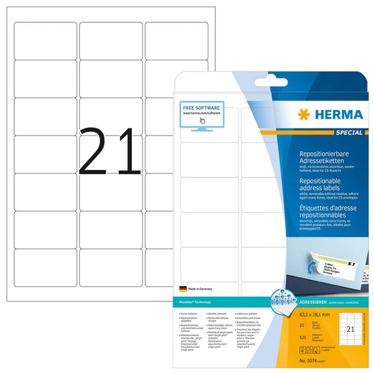 525 HERMA Adressetiketten 5074 weiß