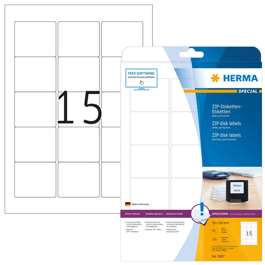 HERMA Disketten-Etiketten 5087 weiß 25 Blatt