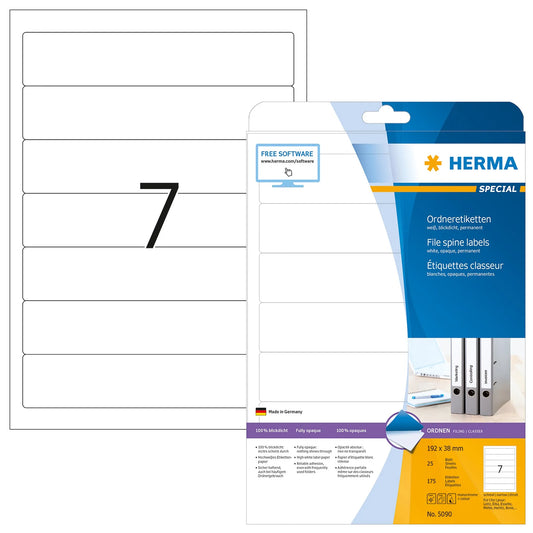 175 HERMA Ordneretiketten 5090 weiß für 4,0 - 5,0 cm Rückenbreite