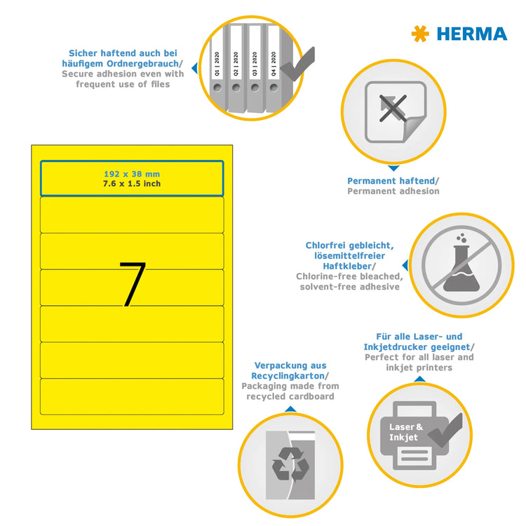 140 HERMA Ordneretiketten 5091 gelb für 4,0 - 5,0 cm Rückenbreite