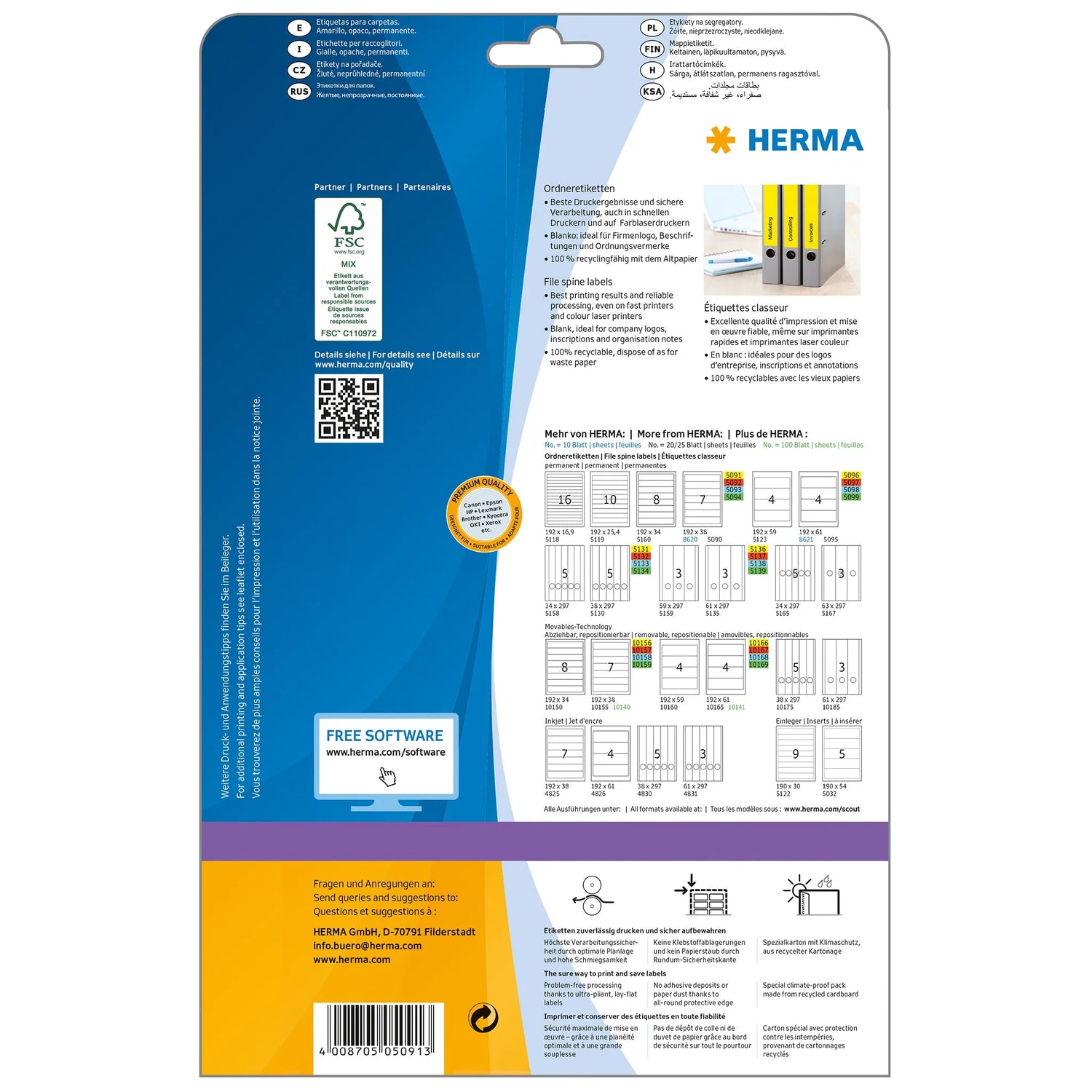 140 HERMA Ordneretiketten 5091 gelb für 4,0 - 5,0 cm Rückenbreite