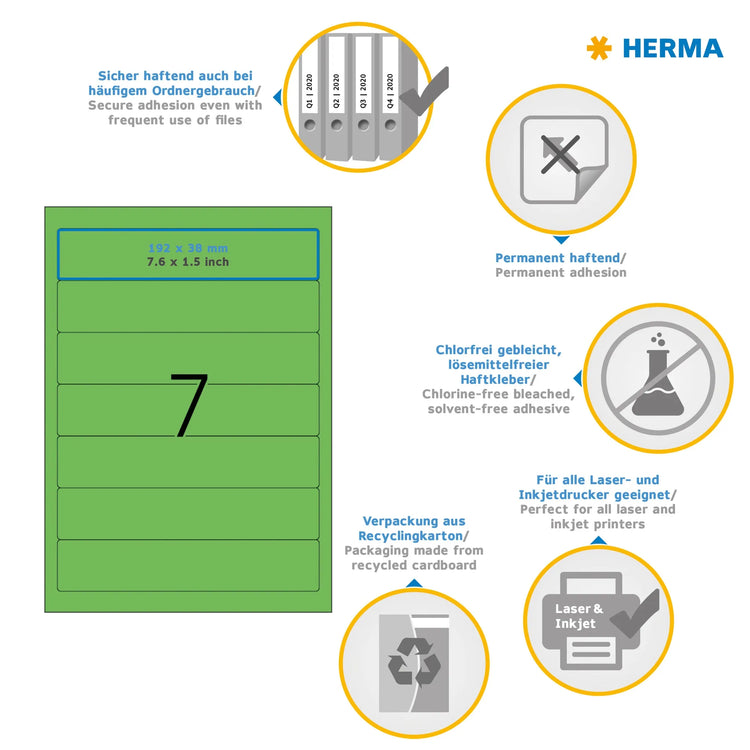 140 HERMA Ordneretiketten 5094 grün für 4,0 - 5,0 cm Rückenbreite