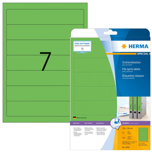 140 HERMA Ordneretiketten 5094 grün für 4,0 - 5,0 cm Rückenbreite