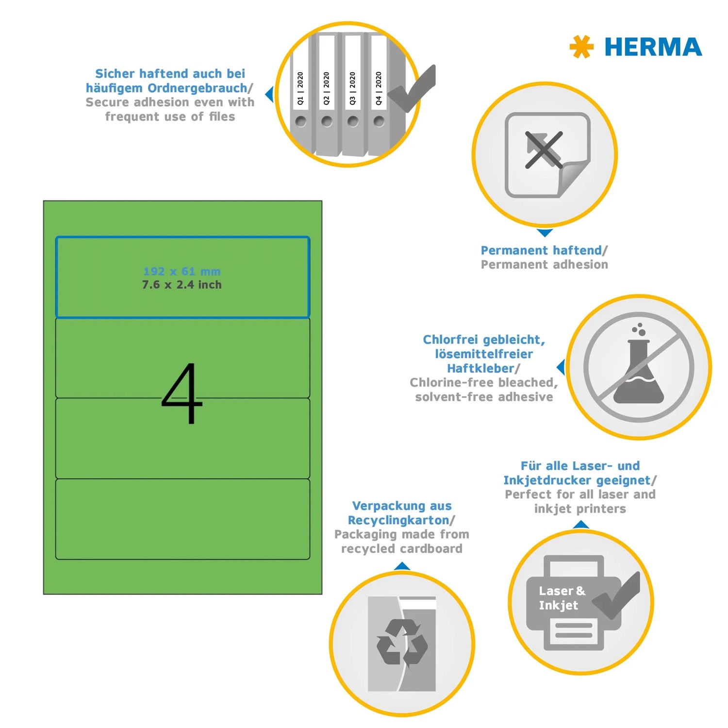 80 HERMA Ordneretiketten 5099 grün für 7,0 - 8,0 cm Rückenbreite