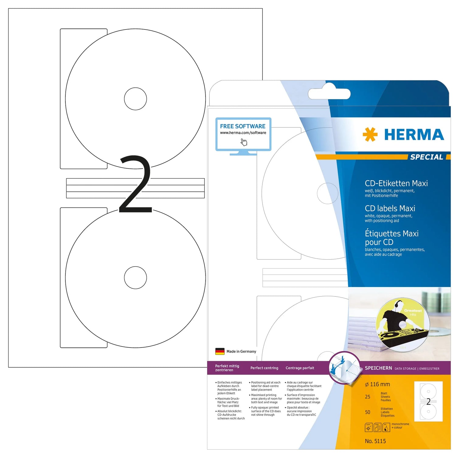 50 HERMA CD-Etiketten 5115 weiß