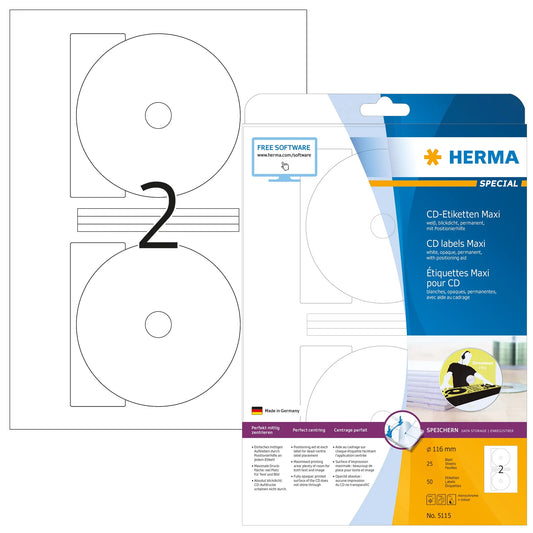 50 HERMA CD-Etiketten 5115 weiß