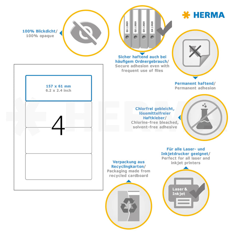 100 HERMA Ordneretiketten 5121 weiß für 7,0 - 8,0 cm Rückenbreite
