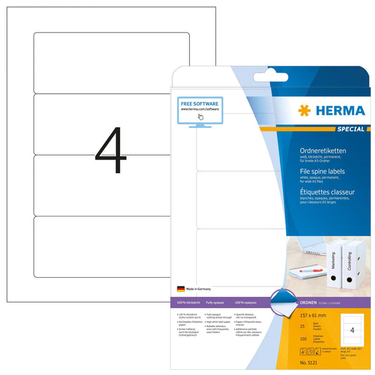 100 HERMA Ordneretiketten 5121 weiß für 7,0 - 8,0 cm Rückenbreite