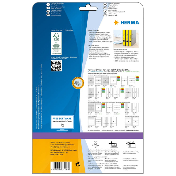 100 HERMA Ordneretiketten 5131 gelb für 4,0 - 5,0 cm Rückenbreite