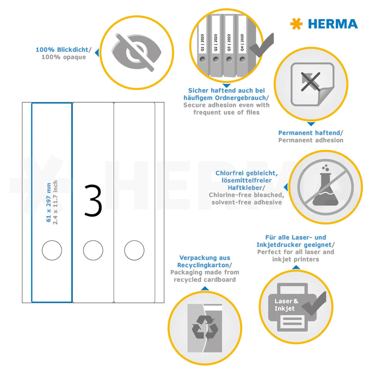 75 HERMA Ordneretiketten 5135 weiß für 7,0 - 8,0 cm Rückenbreite
