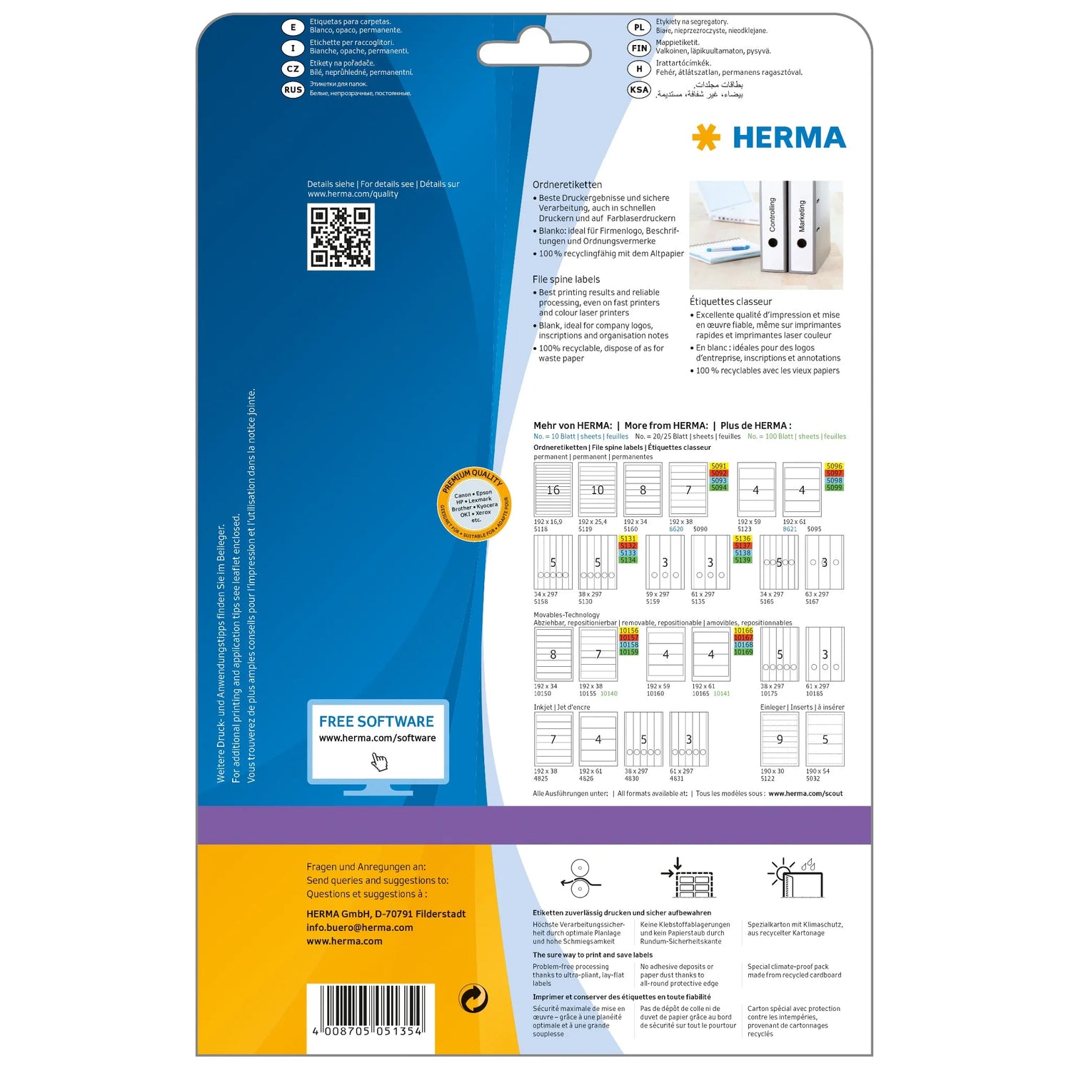 75 HERMA Ordneretiketten 5135 weiß für 7,0 - 8,0 cm Rückenbreite