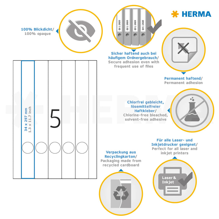 125 HERMA Ordneretiketten 5158 weiß für 4,0 - 5,0 cm Rückenbreite