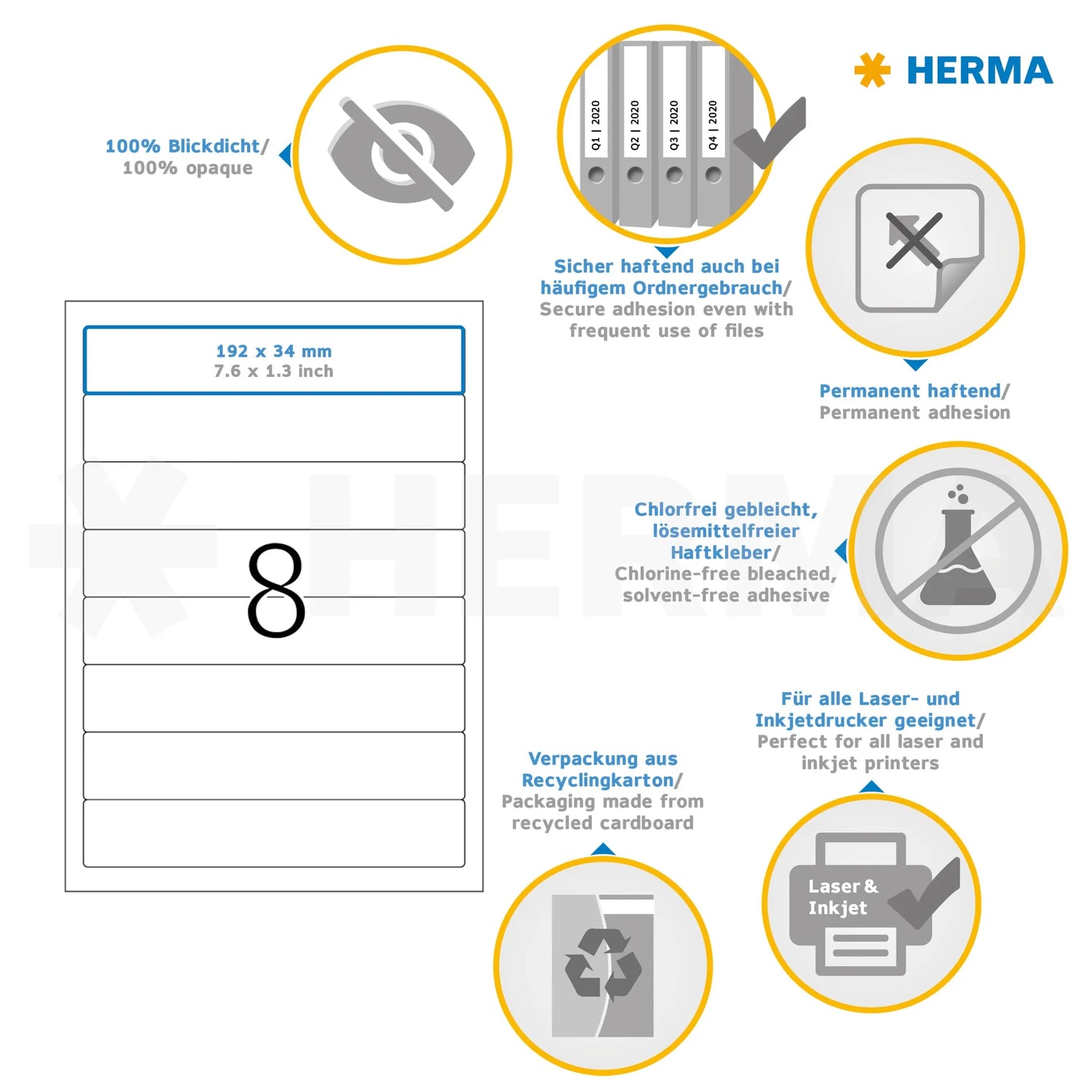 200 HERMA Ordneretiketten 5160 weiß für 4,0 - 5,0 cm Rückenbreite