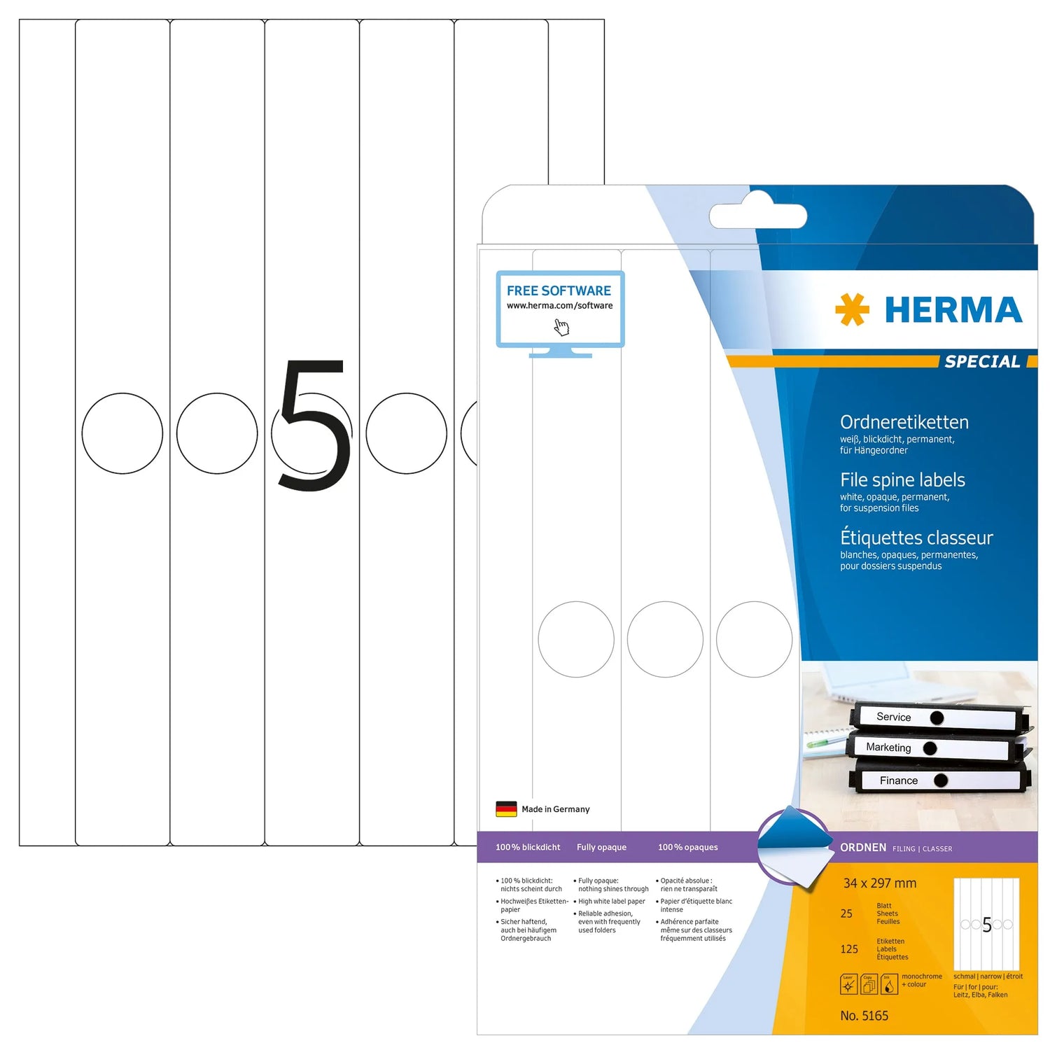 125 HERMA Hängeordneretiketten 5165 weiß für 4,0 - 5,0 cm Rückenbreite