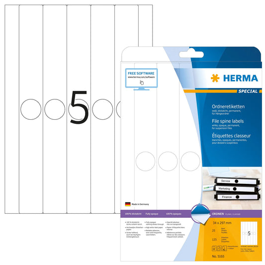 125 HERMA Hängeordneretiketten 5165 weiß für 4,0 - 5,0 cm Rückenbreite