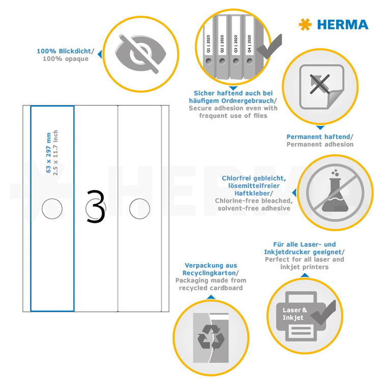 75 HERMA Hängeordneretiketten 5167 weiß für 7,0 - 8,0 cm Rückenbreite