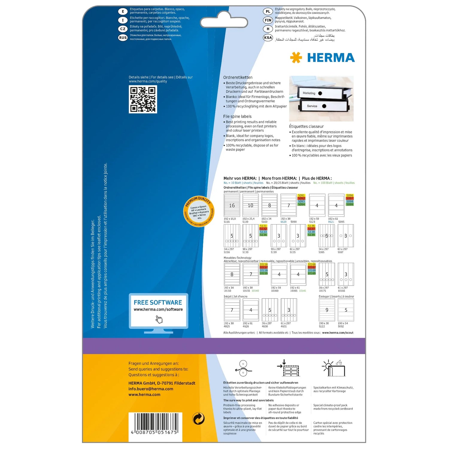 75 HERMA Hängeordneretiketten 5167 weiß für 7,0 - 8,0 cm Rückenbreite