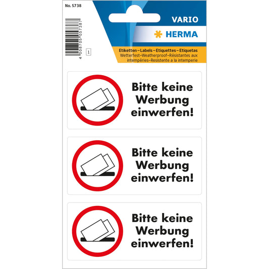 3 HERMA Hinweisetiketten 5738 Keine Werbung