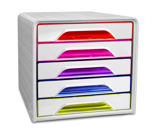 cep Schubladenbox Smoove weiß/bunt-transparent 1071110931, DIN A4 mit 5 Schubladen