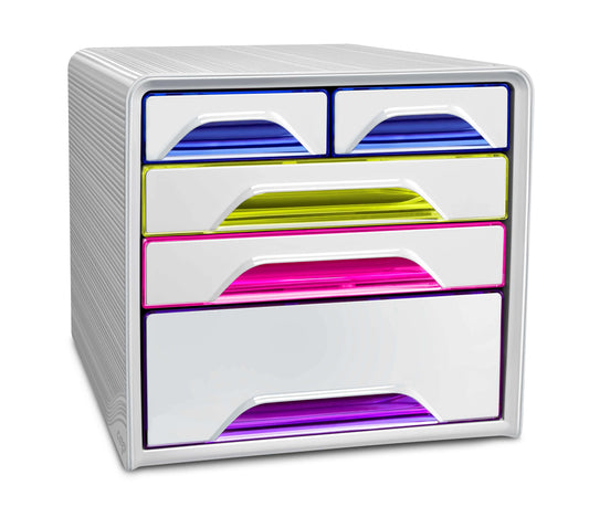 cep Schubladenbox Smoove weiß/bunt-transparent 1072130931, DIN A4 mit 5 Schubladen