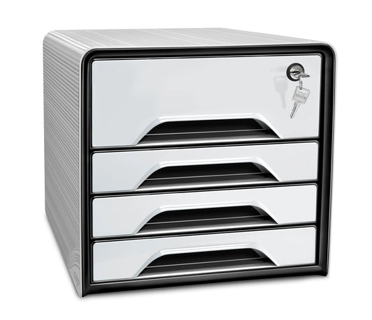 cep Schubladenbox Smoove Secure schwarz/weiß 1073110121, DIN A4 mit 4 Schubladen