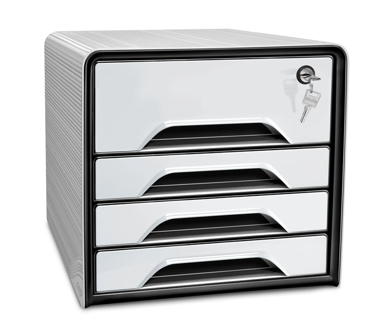 cep Schubladenbox Smoove Secure schwarz/weiß 1073110121, DIN A4 mit 4 Schubladen