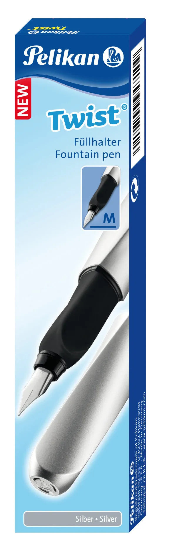 Pelikan Twist Patronenfüller silber M (mittel)  für Rechts- u. Linkshänder